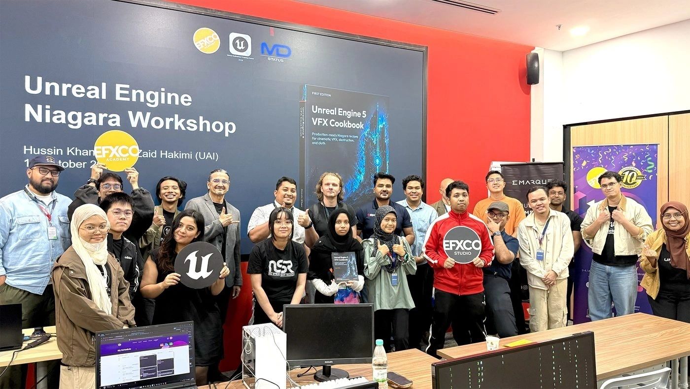 Unreal Engine Niagara Workshop participants with Hussin Khan